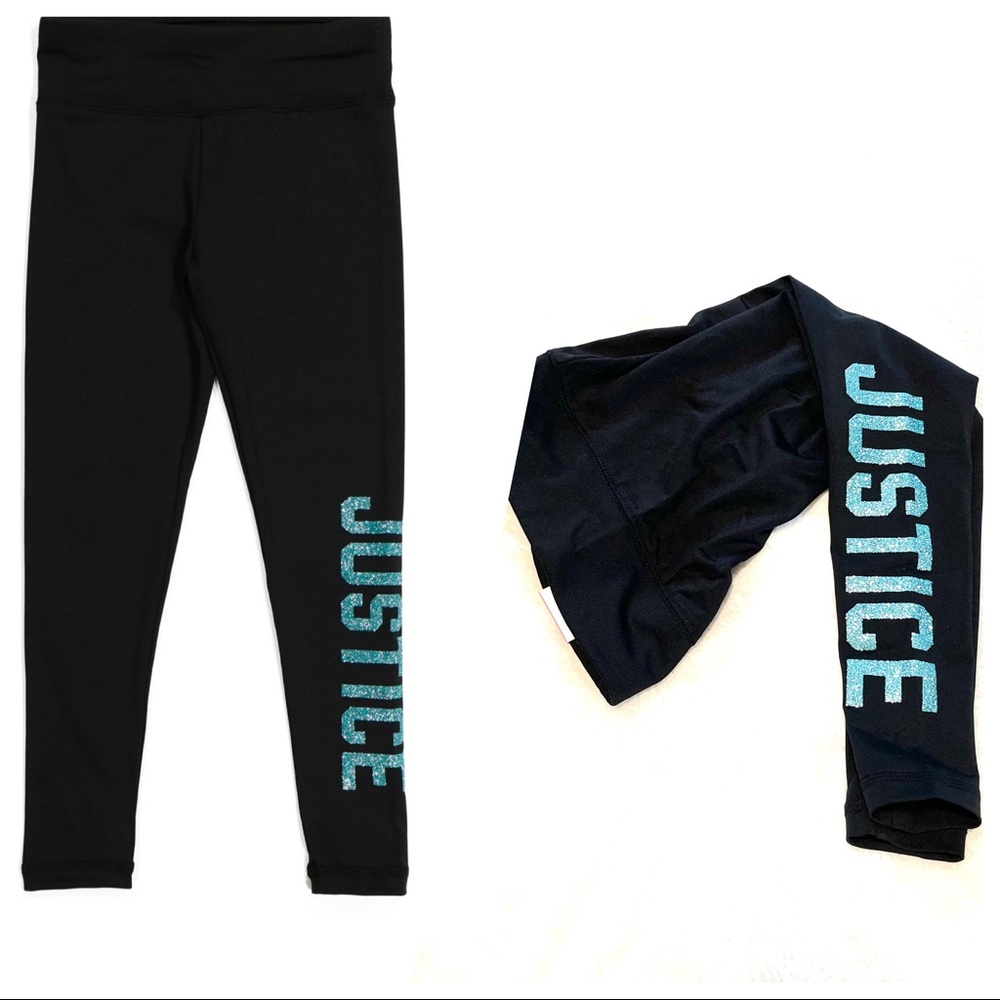 🆕JUSTICE Teal Glitter Graphic Leggings